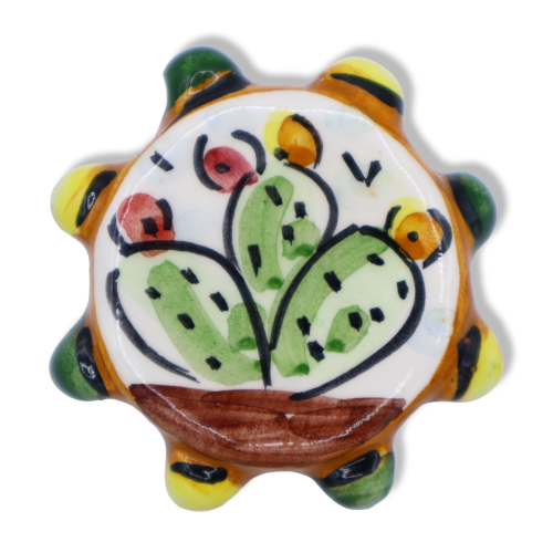 Imán de cerámica de Caltagirone con forma de pandereta siciliana, Ø 6 cm aprox. (1 pieza) decoración aleatoria -  2