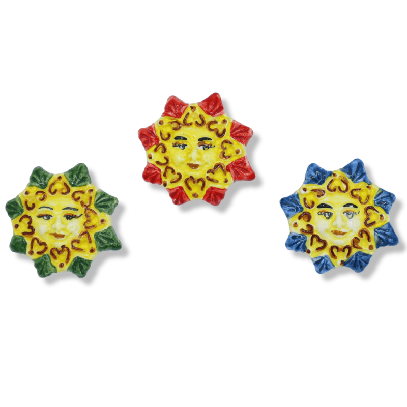 Magnes w ceramice Caltagirone w kształcie Słońca, kolor do wyboru - 6 cm x 6 cm około (1 pz) Mod FL - 