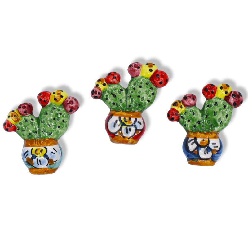 Caltagirone ceramic magnet, prickly pear shovel vase, random decoration, approx. 7 cm x 6 cm. (1pc) - 