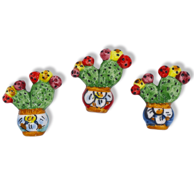 Caltagirone ceramic magnet, prickly pear shovel vase, random decoration, approx. 7 cm x 6 cm. (1pc) - 
