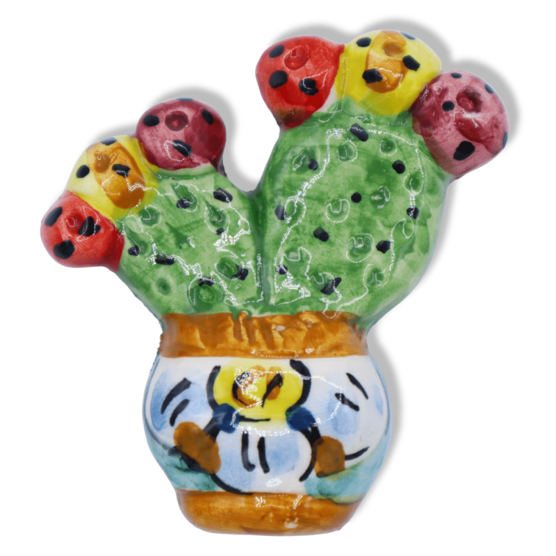 Caltagirone ceramic magnet, prickly pear shovel vase, random decoration, approx. 7 cm x 6 cm. (1pc) - 