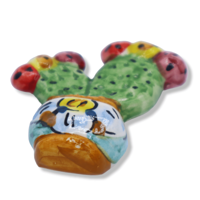 Caltagirone ceramic magnet, prickly pear shovel vase, random decoration, approx. 7 cm x 6 cm. (1pc) - 