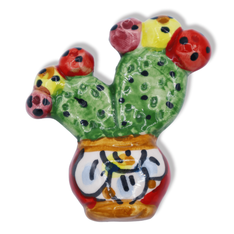 Caltagirone ceramic magnet, prickly pear shovel vase, random decoration, approx. 7 cm x 6 cm. (1pc) - 