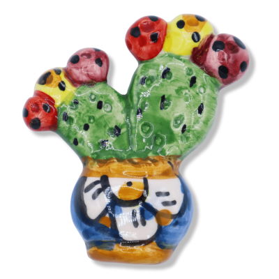 Caltagirone ceramic magnet, prickly pear shovel vase, random decoration, approx. 7 cm x 6 cm. (1pc) - 