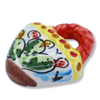 Caltagirone-Keramikmagnet in Form einer Coffa, zufällige Dekoration und Farbe, ca. 6 cm. (1 Stück) Mod FL - 