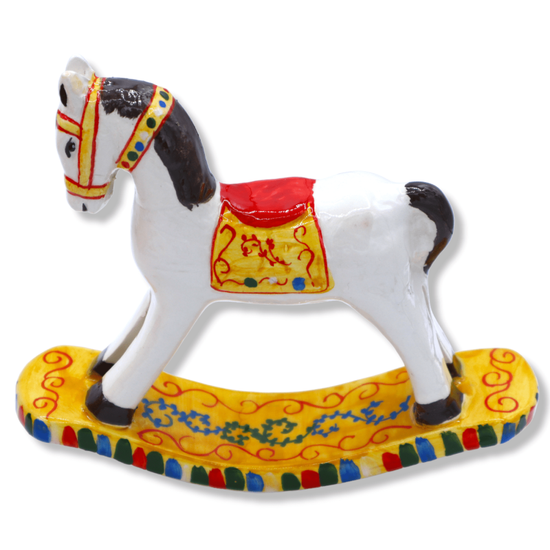 Cavallo a dondolo in pregiata ceramica Siciliana, basculante - h 15 x 17 l cm ca. Mod SM - 