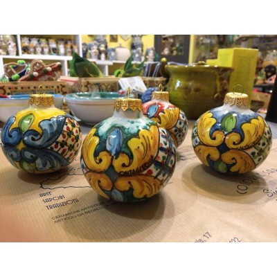 Christmas ball in fine Caltagirone ceramic - diameter 7.5 cm - various decorations - 