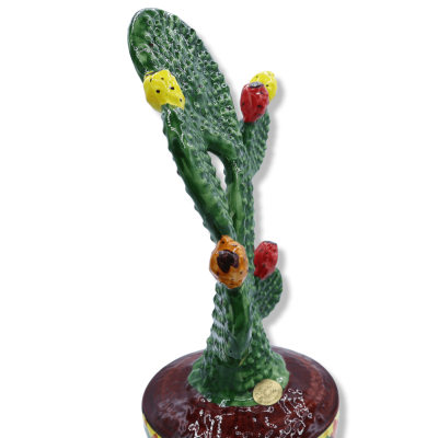 Vasa med Pale di ficodindia i Ceramica Siciliana, siciliansk kartdekoration, h 36 x 15 cm ca. Mod PC - 