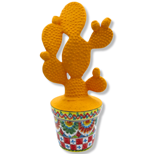 Vaso com figos espinhosos laranja em cerâmica siciliana, decoração de carrinho siciliano, h 36 x 15 cm aprox. modo de PC
