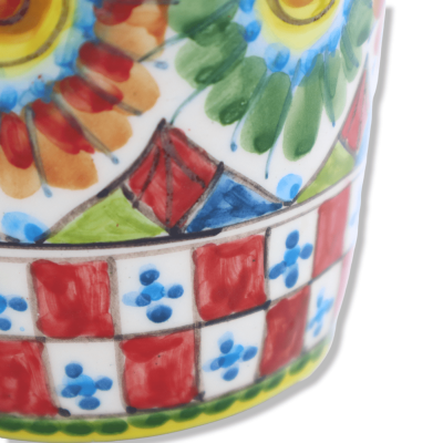 Vaso con Pale di ficodindia in Ceramica Siciliana, decoro carretto Siciliano, h 36 x 15 cm ca. Mod PC - 