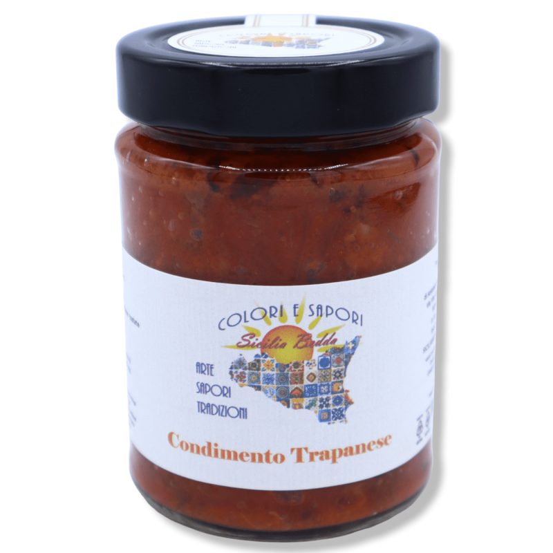 Condimento per pasta alla Trapanese, con pomodori, mandorle, basilico e aglio - 280 g - 