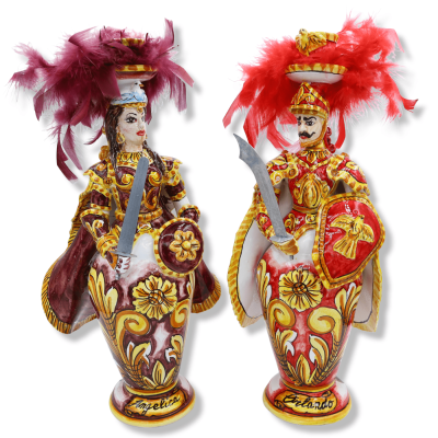 Sicilianska keramiska lampor, Carolingia serie: Angelica & Orlando, h 40 cm ca. (1pz) - 