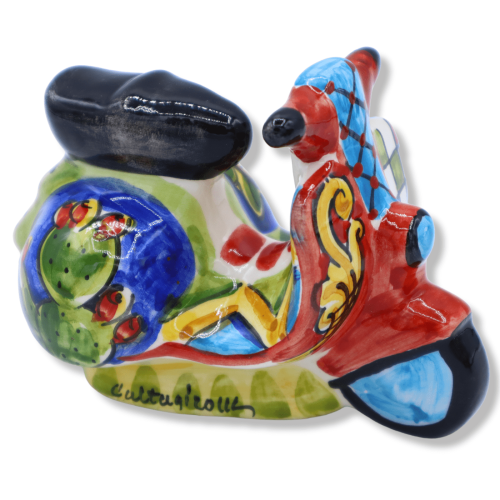 Veículo Vespa em cerâmica Caltagirone, decoração de carrinho siciliano - L 10 cm aprox. (1pç) Mod CH -  2