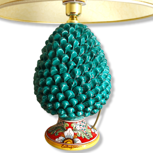 Lume Pigna i Ceramica Caltagirone, Verderame gambo dekoration barock och blommor, h 55 cm ungefär. TD -  2