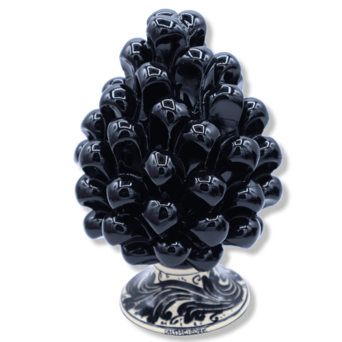 Sizilianischer Tannenzapfen Caltagirone, H ca. 15 cm. (1 Stück) Schwarze Farbe mit verziertem Stiel – zufällige Stieldek 2