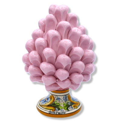 Siciliansk Pigna Caltagirone, höjd 15 cm rosa med dekorerad stam - Decoro gambo casual (1pz) Mod FL - 