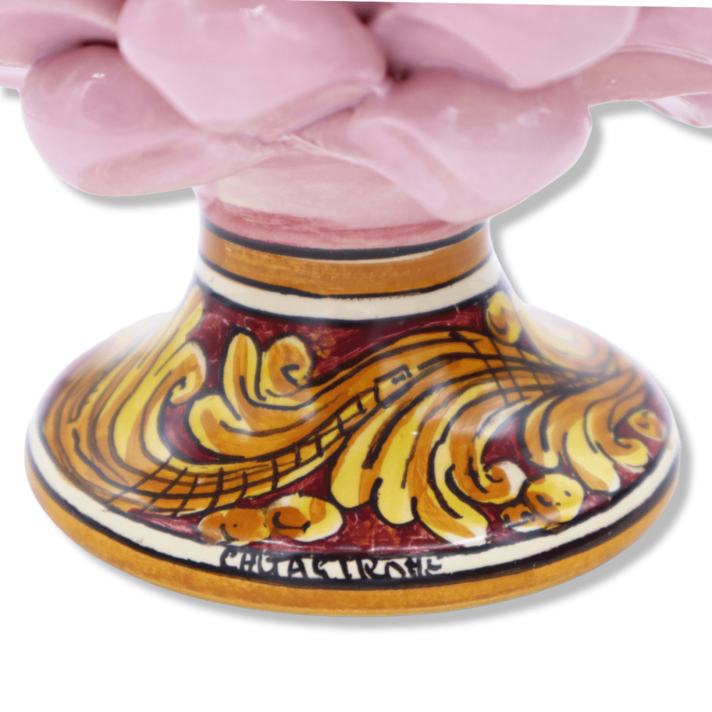 Siciliansk Pigna Caltagirone, höjd 15 cm rosa med dekorerad stam - Decoro gambo casual (1pz) Mod FL - 