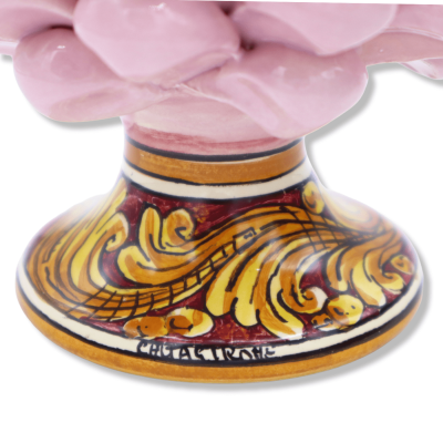 Siciliansk Pigna Caltagirone, höjd 15 cm rosa med dekorerad stam - Decoro gambo casual (1pz) Mod FL - 