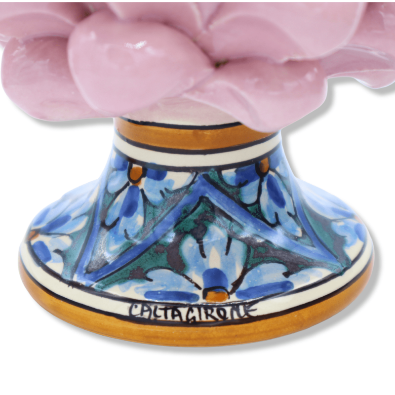 Sicilian Pigna Caltagirone, lengte 15 cm Pink met decoratie stam - Decoro gambo casual (1pz) Mod FL - 