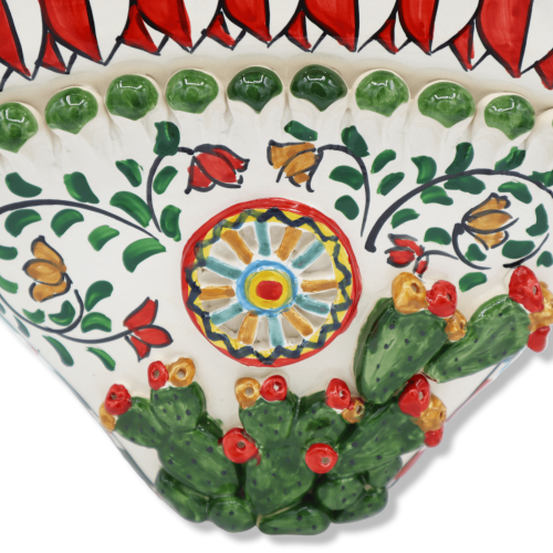 Coffa de cerámica Caltagirone con aplicaciones de higo chumbo y rueda de carreta siciliana en relieve, h 30 cm aprox. -  2