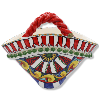 Ceramiczna koła Caltagirone z aplikacjami ficodindy i koła szicylskiego korytarza, h 30 cm ca. - 