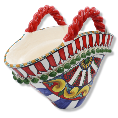 Ceramiczna koła Caltagirone z aplikacjami ficodindy i koła szicylskiego korytarza, h 30 cm ca. - 