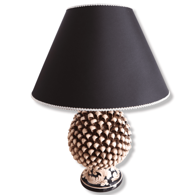 Lámpara Pigna de cerámica Caltagirone, pie Blanco Antiguo con decoración barroca, h 55 cm aprox. Mod TD - 