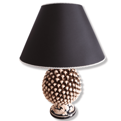 Lume Pigna i Ceramica Caltagirone, Bianco Antico gambo decoro barock, h 55 cm approx. TD - 