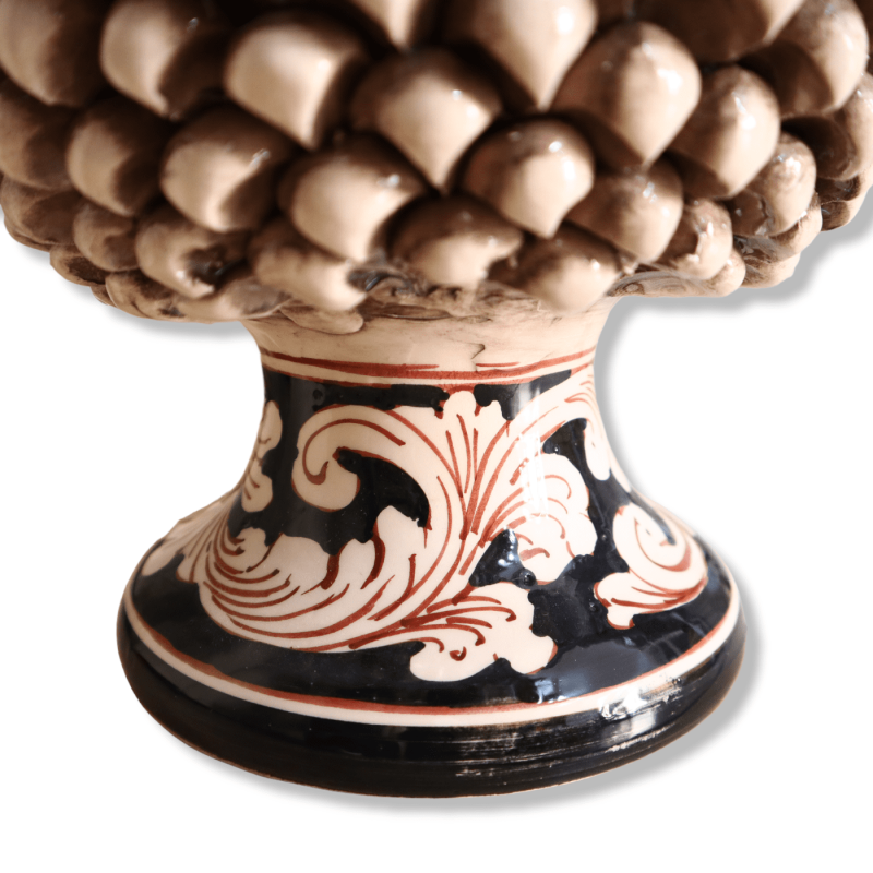 Lume Pigna in keramica Caltagirone, Bianco Antico gambo decoro baroque, h 55 cm approx. DAG - 