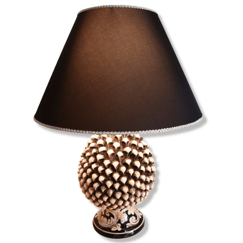 Lâmpada Pigna em cerâmica Caltagirone, haste branca antiga com decoração barroca, altura 55 cm aprox. Mod TD - 
