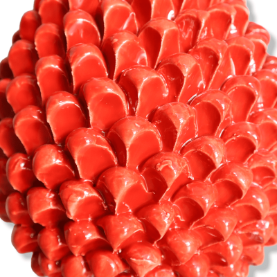 Lume Pigna in ceramica Caltagirone, Rossa gambo decoro barocco geometrico, h 55 cm ca. Mod TD - 