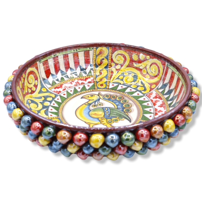 Centawola Pigna w ceramicznym Caltagirone Multicolor, układ szicylski z Pavone i smalt mamperla, Ø 35 ca. Mod NF - 