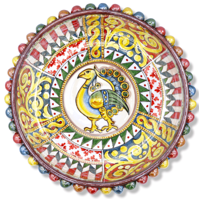 Centawola Pigna w ceramicznym Caltagirone Multicolor, układ szicylski z Pavone i smalt mamperla, Ø 35 ca. Mod NF - 