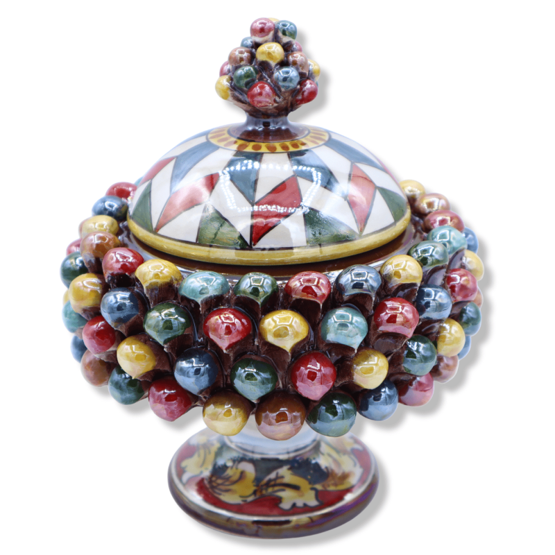 Biscottiera / Portagioie pigna in ceramica Caltagirone h 16 e Ø 14 cm ca. Multicolore e smalto madreperla - 