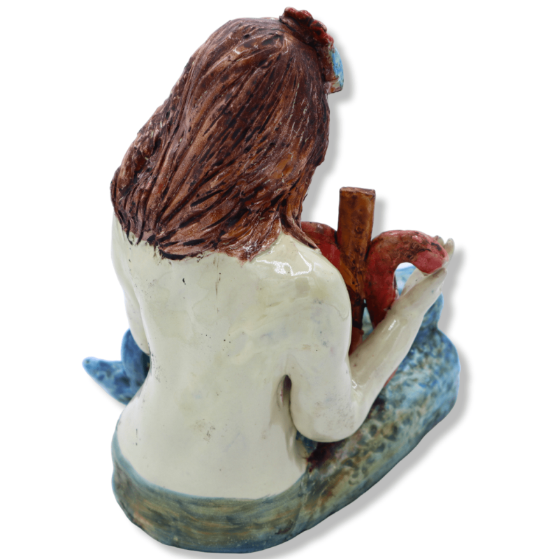 Sirena suonatrice di Cetra in ceramica di Caltagirone, h 22 cm e L 20