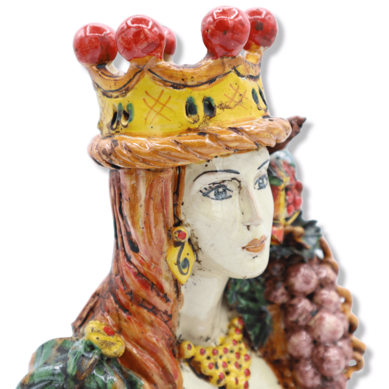 Par av Caltagirone keramiska byster med Corona, Uva & granatäpple, h 23/25 cm ca. Mod SCR - 