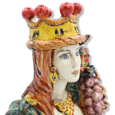 Par de bustos de cerâmica Caltagirone com coroa, uvas e romã, altura 23/25 cm aprox. modo SCR - 