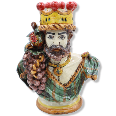 Par av Caltagirone keramiska byster med Corona, Uva & granatäpple, h 23/25 cm ca. Mod SCR - 