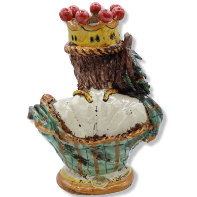 Par av Caltagirone keramiska byster med Corona, Uva & granatäpple, h 23/25 cm ca. Mod SCR - 