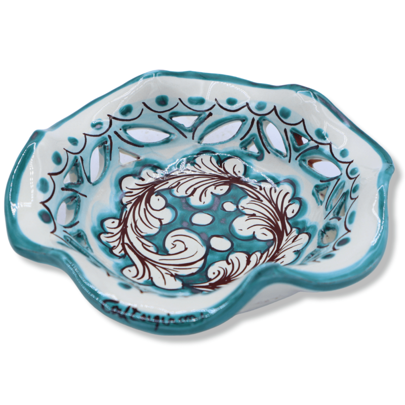 Scalloped and perforated bowl in Caltagirone ceramic, selectable decoration, L 15 cm x h 5 cm approx. (1Pcs) Mod TD - 