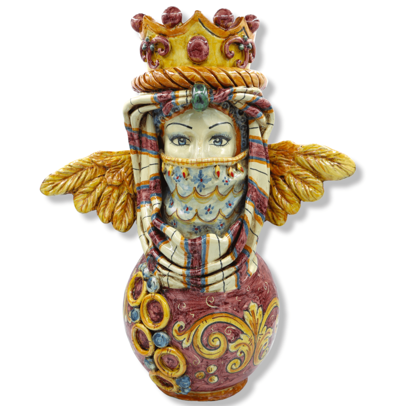 Tête de Femme Caltagirone, avec Couronne, Turban et Ailes - h 47 x 38 cm environ. Réinterprétation artistique de la Vict