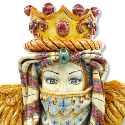 Tête de Femme Caltagirone, avec Couronne, Turban et Ailes - h 47 x 38 cm environ. Réinterprétation artistique de la Vict
