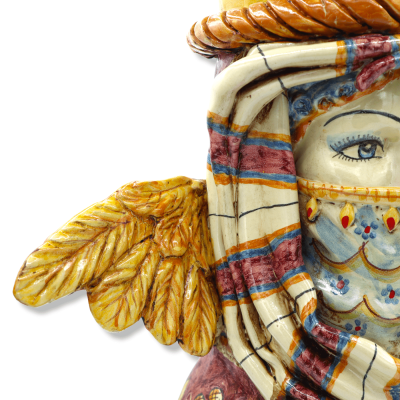 Tête de Femme Caltagirone, avec Couronne, Turban et Ailes - h 47 x 38 cm environ. Réinterprétation artistique de la Vict