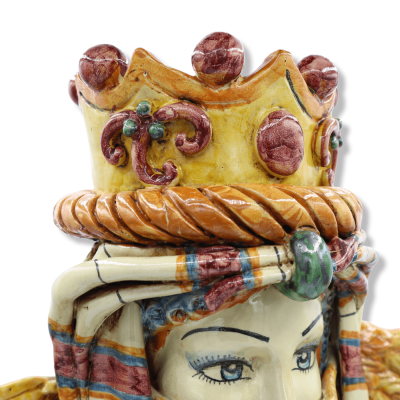 Tête de Femme Caltagirone, avec Couronne, Turban et Ailes - h 47 x 38 cm environ. Réinterprétation artistique de la Vict