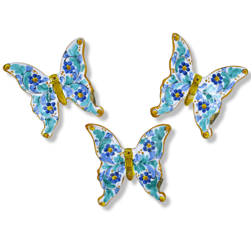Hand-decorated Sicilian ceramic butterfly to hang, various decorations available, 12 cm x 12 cm (1pc) - 