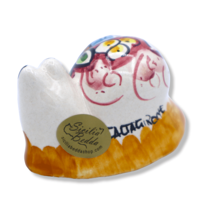 Caltagirone ceramic snail, Assorted decorations & colours, h 4 cm x L 7 cm approx. FL mod - 
