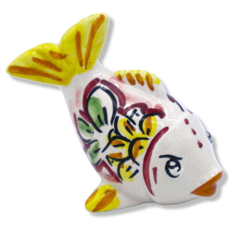 Pesce in Ceramica di Caltagirone, decori & colori Assortiti, h 5 cm x L 7 cm ca. Mod FL - 