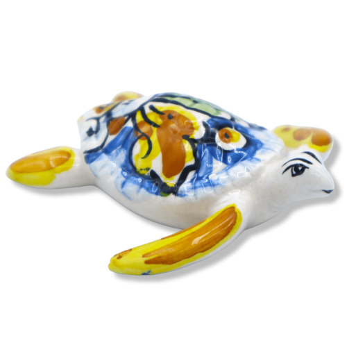 Caltagirone-Keramikschildkröte, verschiedene Dekorationen und Farben, H 2 cm x B 7 cm ca. FL-Mod -  2