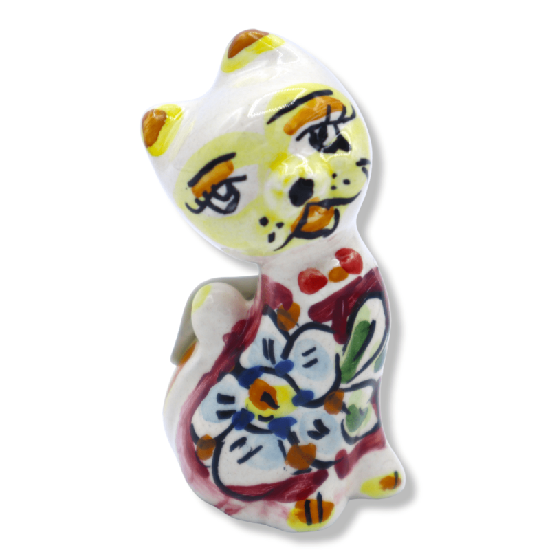 Chat en céramique Caltagirone, décorations & couleurs assorties, h 8 cm x L 6 cm environ. Mode FL - 