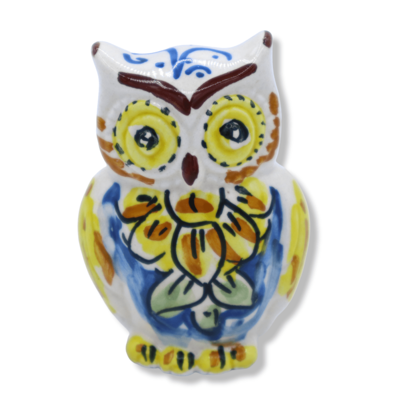 Gufo in Ceramica di Caltagirone, h 6 x L 4 cm ca. decori & colori Assortiti - 